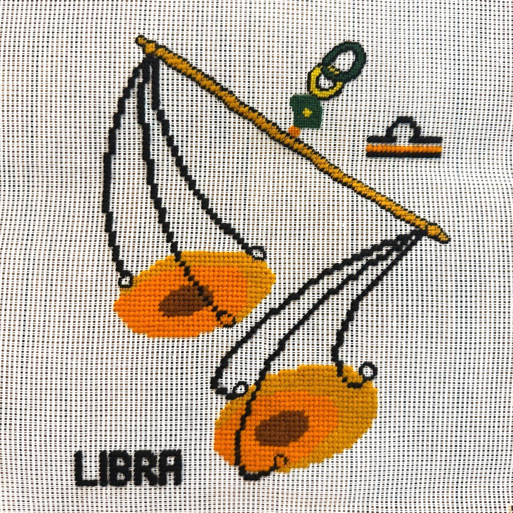 Vintage Dritz Preworked Needlepoint Canvas Libra Zodiac Series Astrology Scale